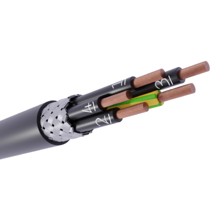 CH-JZ, CH-OZ, armeret styrekabel, skærmet styrekabel, halogenfri, maskinkabel, kobber, CU, klasse 5, flettet kobberskærm, flex, fleksibel, industrikabel, grå, UV-resistent