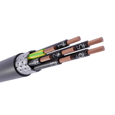 CH-JZ, CH-OZ, armeret styrekabel, skærmet styrekabel, halogenfri, maskinkabel, kobber, CU, klasse 5, flettet kobberskærm, flex, fleksibel, industrikabel, sort, UV-resistent